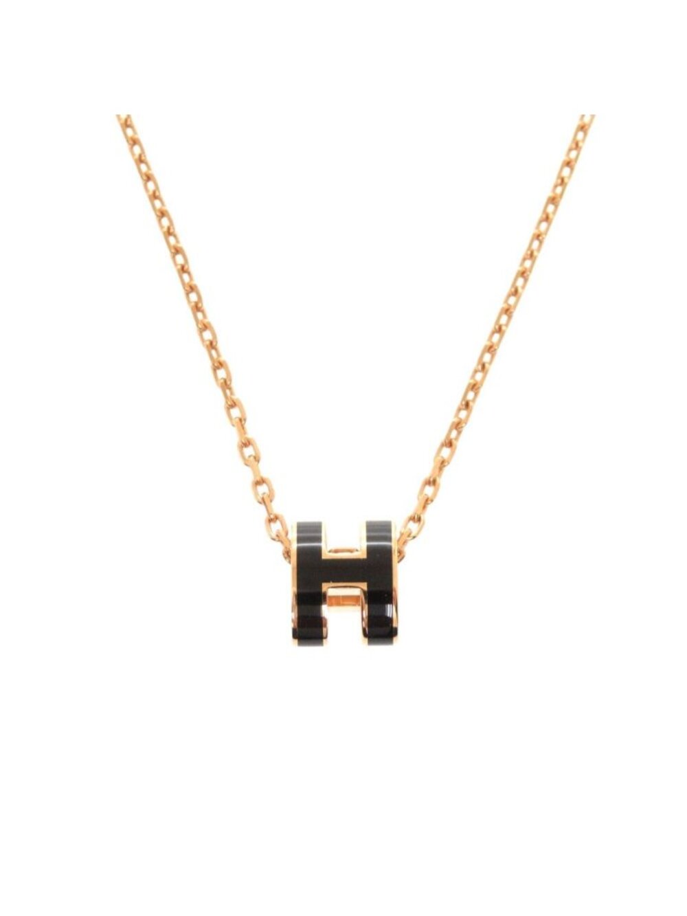 Hermes Pop H Mini Black Rose Gold Necklace